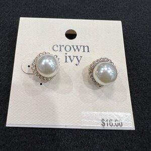 Crown & Ivy Pearl and Gold Tone Earrings